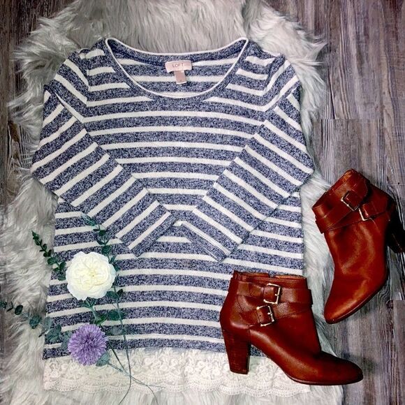 LOFT Blue Striped Blouse - Picture 1 of 4